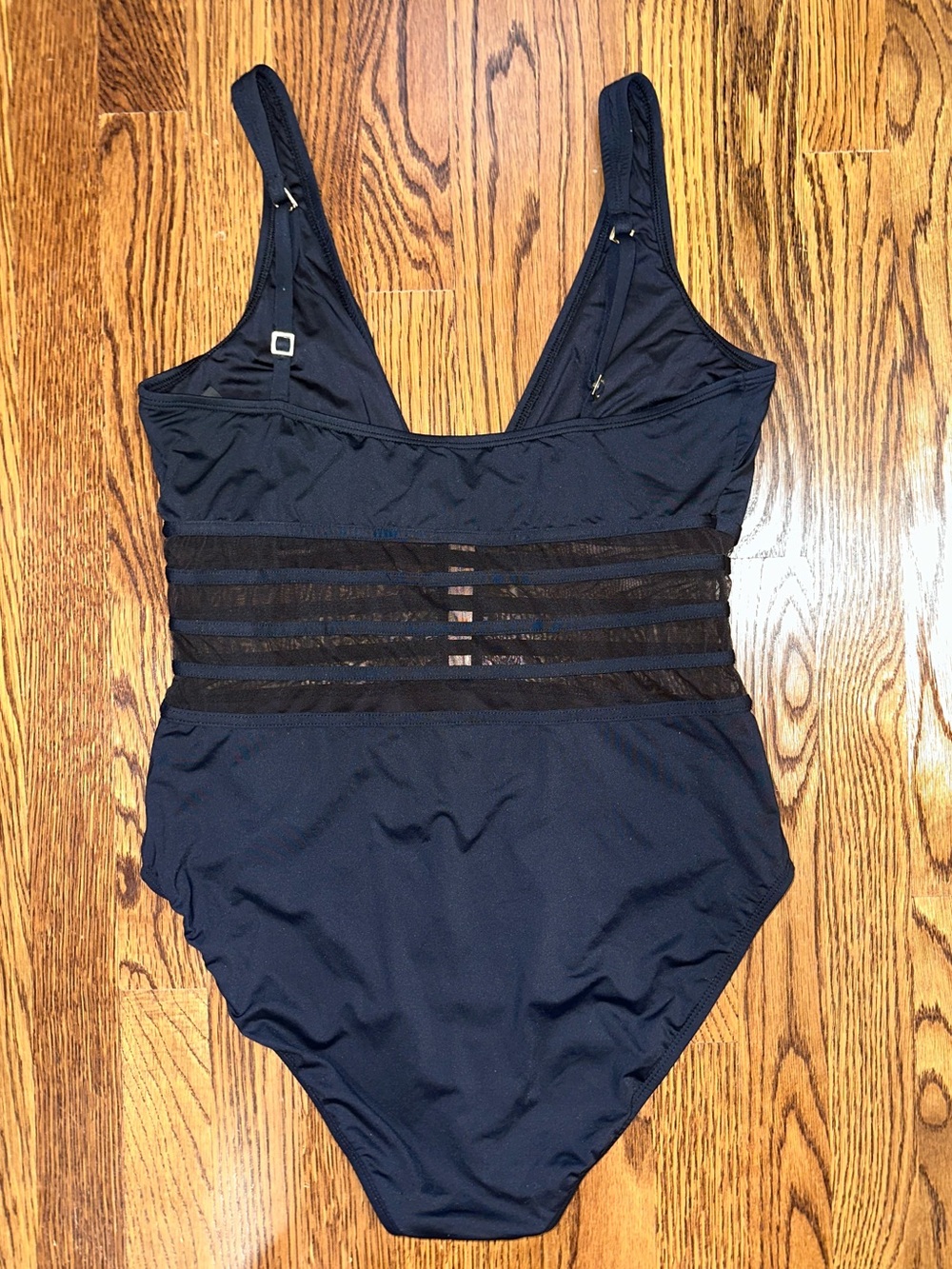 Like New! Black Mesh-Panel One-Piece Swimsuit, La Blanc, Size 14 - Picture 7 of 16